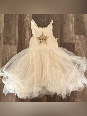 Petite Hailey Toddler cowgirl dress cream ruffles gold star 18M-2T Medium